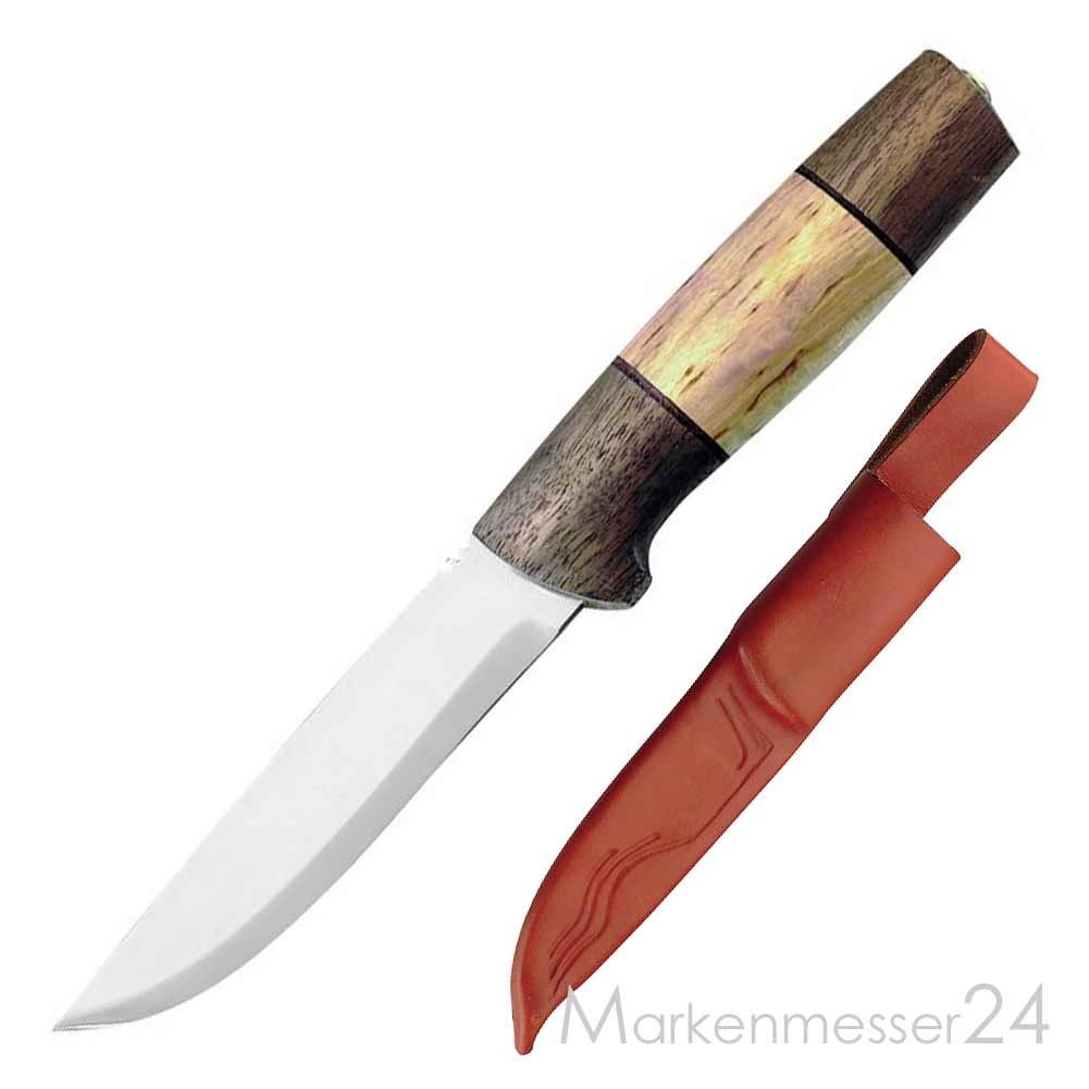 Helle Outdoormesser,Modell 90 Brokar,Nussbaum,Birkenholz,Lederscheide von Helle