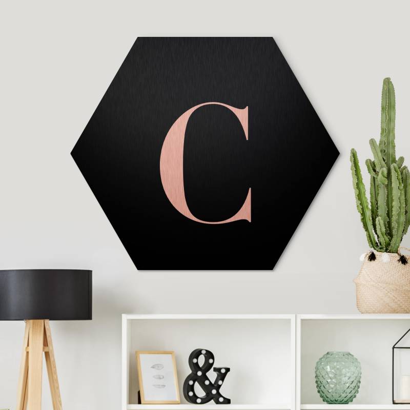 Hexagon-Alu-Dibond Bild Buchstabe Serif Schwarz C
