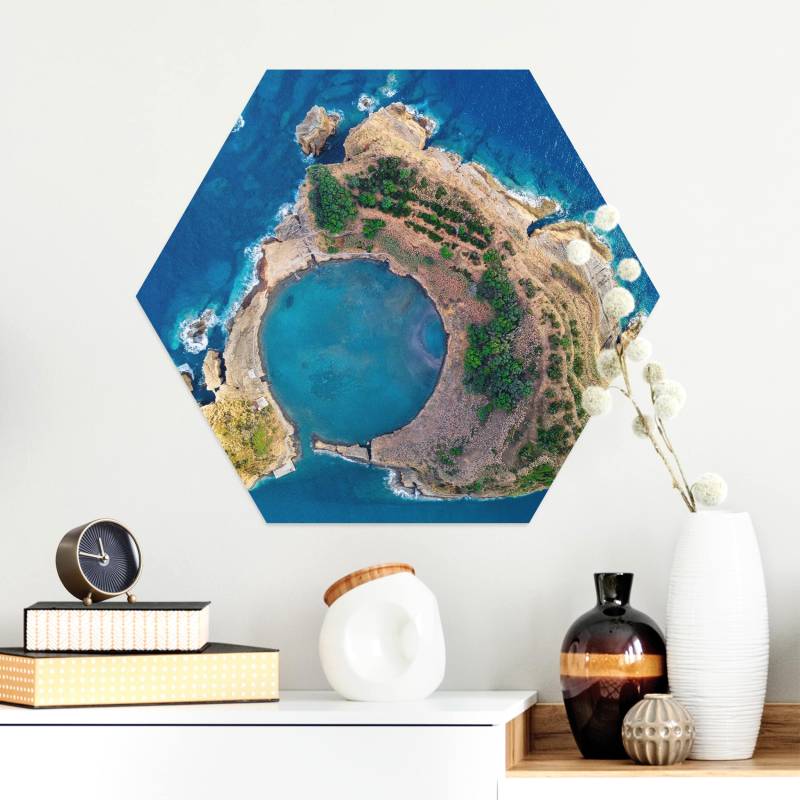Hexagon-Alu-Dibond Bild Luftbild - Die Insel Vila Franca do Campo