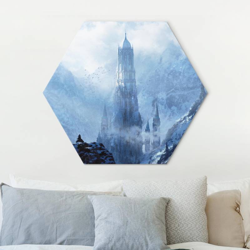 Hexagon-Alu-Dibond Bild Phantastisches Schloss im Schnee