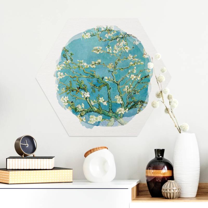 Hexagon-Alu-Dibond Bild Wasserfarben - Vincent van Gogh - Mandelblüte