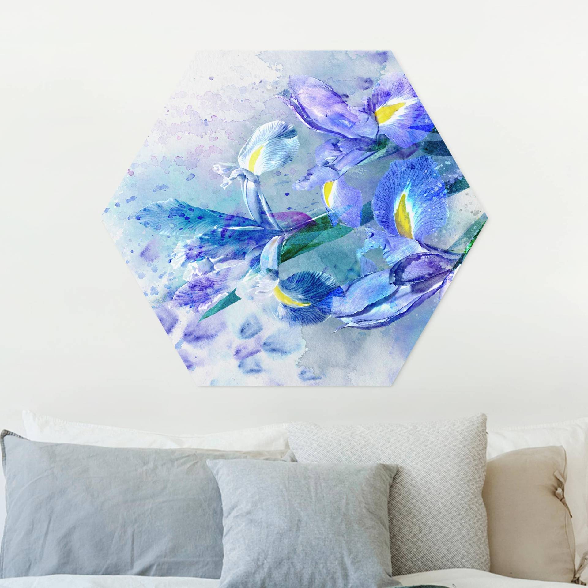 Hexagon-Forexbild Aquarell Blumen Iris