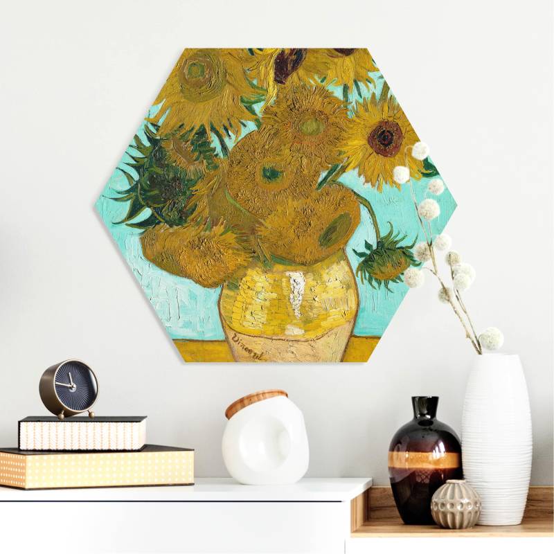 Hexagon-Forexbild Vincent van Gogh - Vase mit Sonnenblumen