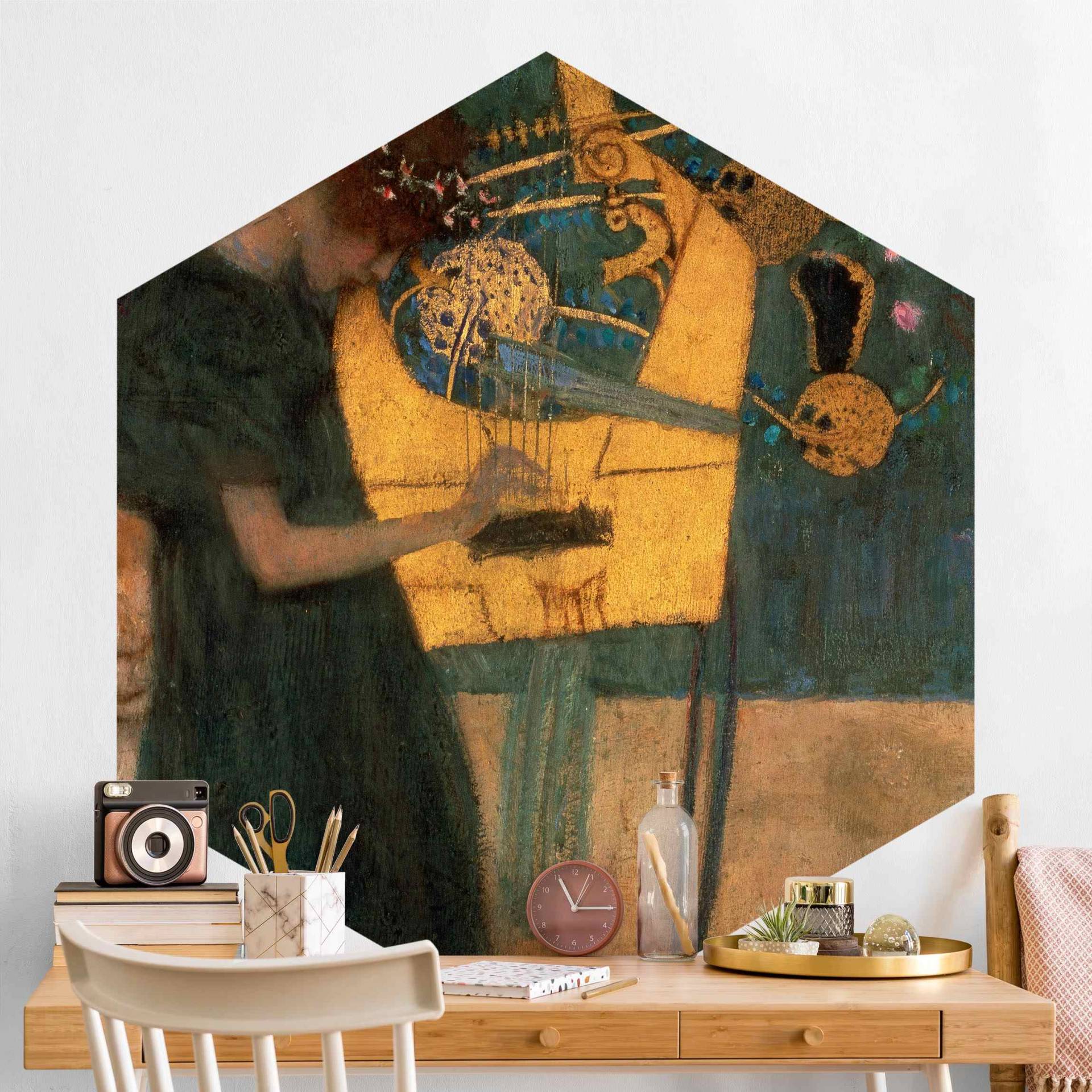 Hexagon Fototapete selbstklebend Gustav Klimt - Die Musik Hexagon Fototapete selbstklebend Gustav Klimt - Die Musik
