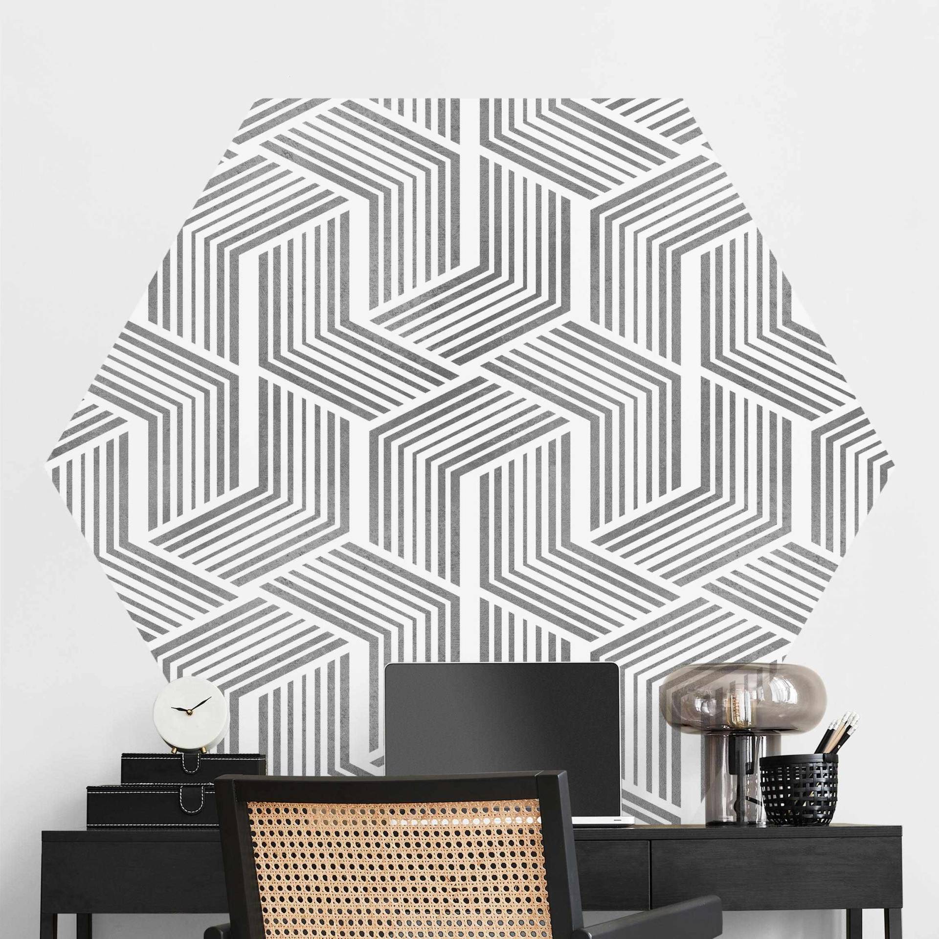 Hexagon Mustertapete 3D Muster mit Streifen in Silber