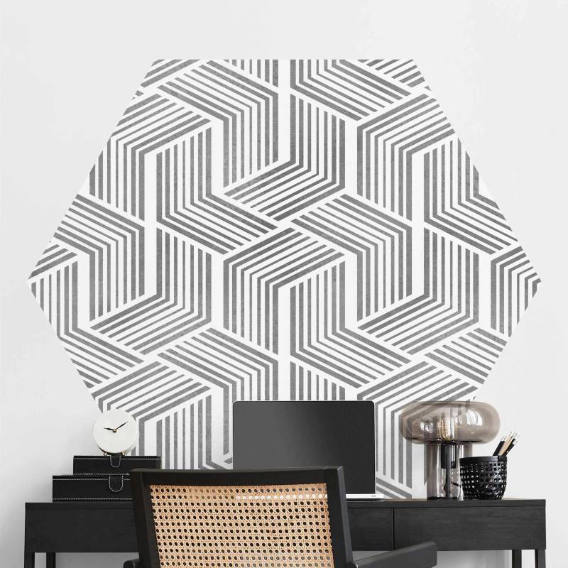 Hexagon Mustertapete 3D Muster mit Streifen in Silber