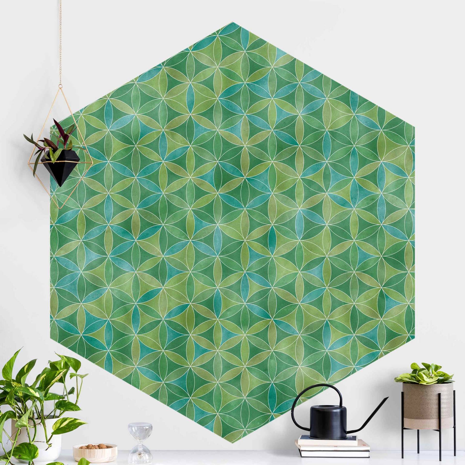 Hexagon Mustertapete Blume des Lebens Farbschimmer