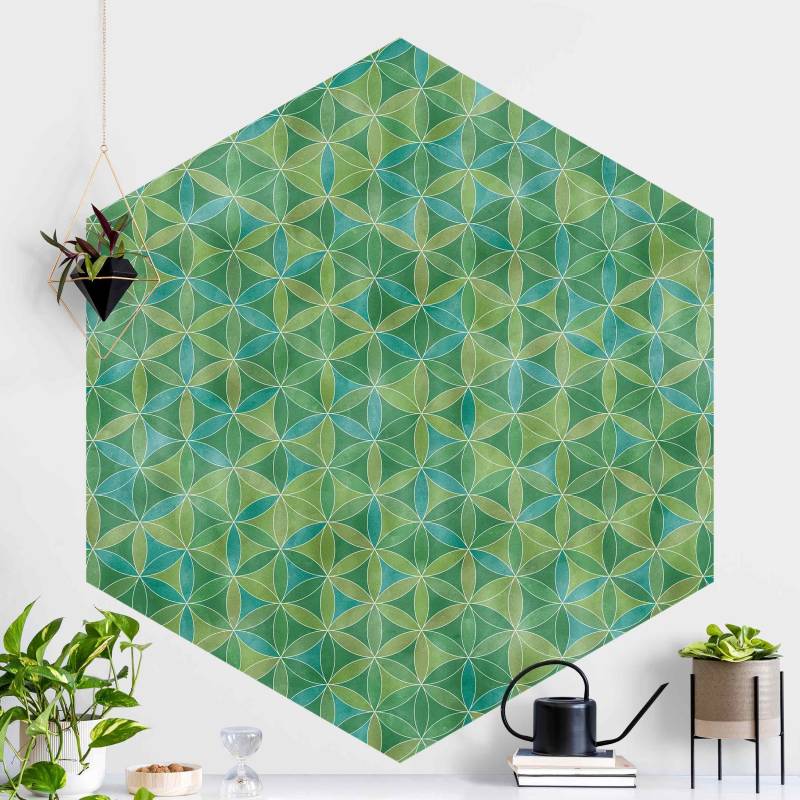 Hexagon Mustertapete Blume des Lebens Farbschimmer