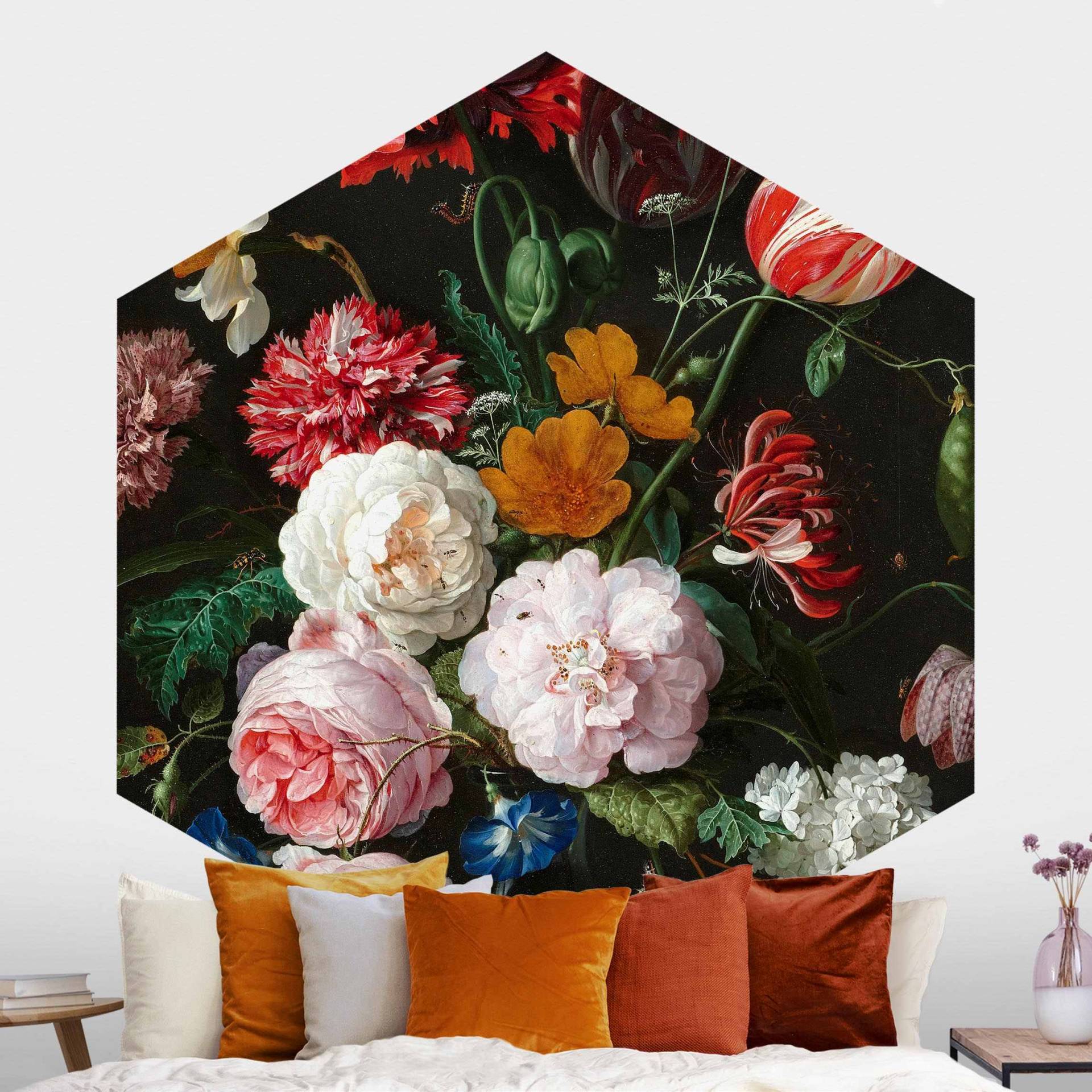 Hexagon Fototapete Jan Davidsz de Heem - Stillleben mit Blumen in einer Glasvase