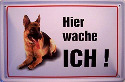 Hier wache ICH ! Deutscher Schäferhund Blechschild Schild Blech Metall Metal Tin Sign 20 x 30 cm von Nostalgische Welten Andreas Schmidt