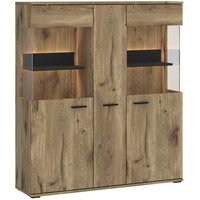 Highboard 3-trg mit Glas inkl. LED-Beleuchtung ca. 115x134x37 cm Eiche / Anthrazit