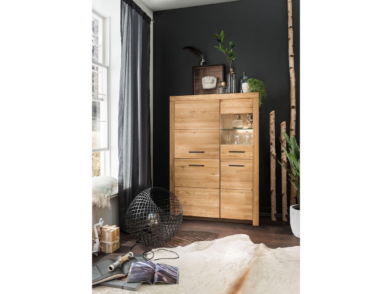 Highboard IA-R 102x141x40 Wildeiche schwarze Griffe