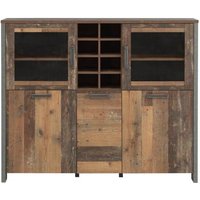 Highboardvitrine ca. 150 cm breit CLIF von Forte Old-Wood Vintage / Beton