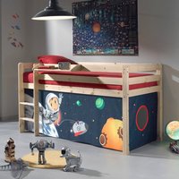 Hochbett Kinderzimmer PINOO-12 mit Textil Set Spaceman und Leiter in Kiefer massiv natur lackiert, B/H/T: ca. 210/114/106 cm