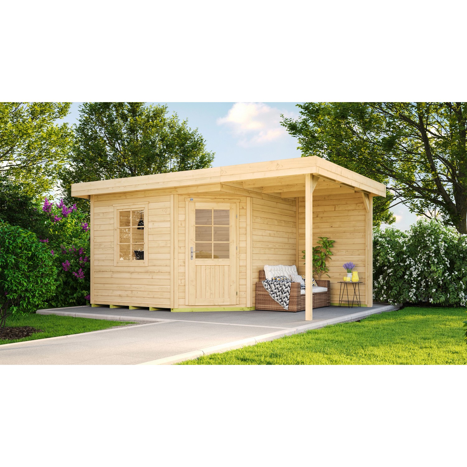 Holz-Gartenhaus Flachdach Unbehandelt 442 cm x 278 cm von -