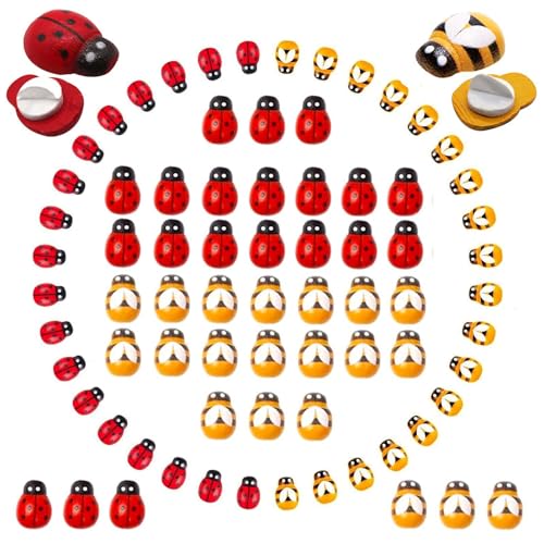 Holzbienen und Holz Marienkäfer,100 PCS Mini Hummel + 100 PCS Marienkäfer Selbstklebende Aufkleber für Handwerk zu Hause Hochzeit Dekorative Partybedarf Kunsthandwerk von SinChic