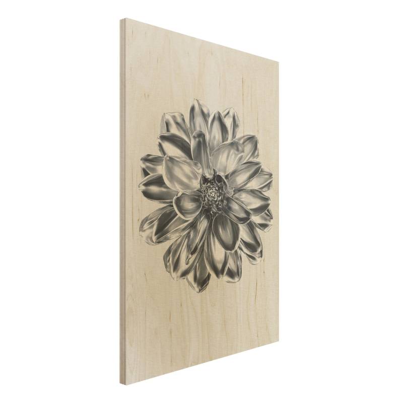Holzbild Dahlie Blume Silber Metallic