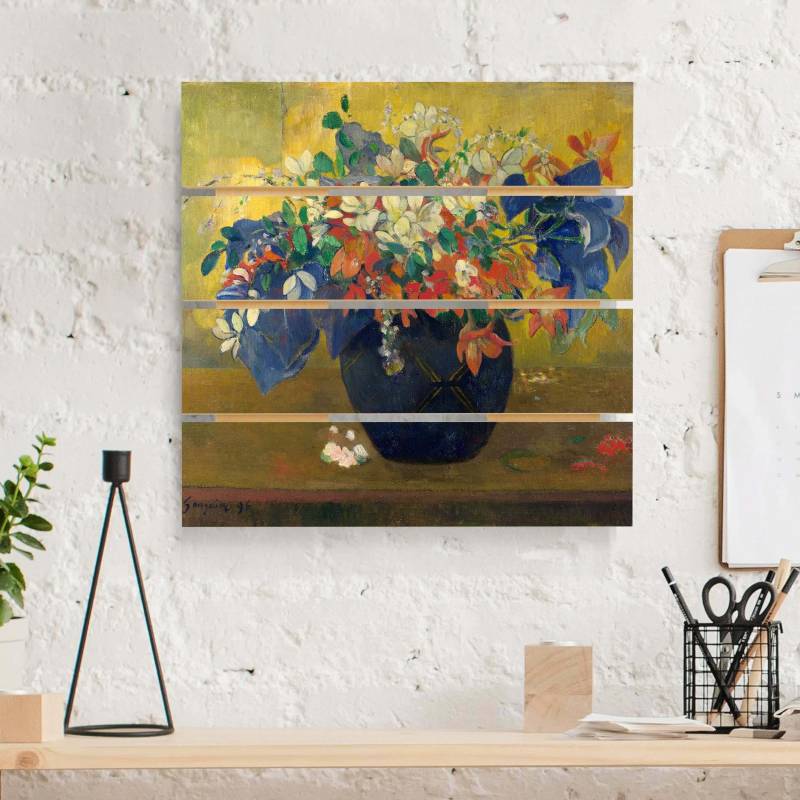 Holzbild Plankenoptik - Quadrat Paul Gauguin - Vase mit Blumen