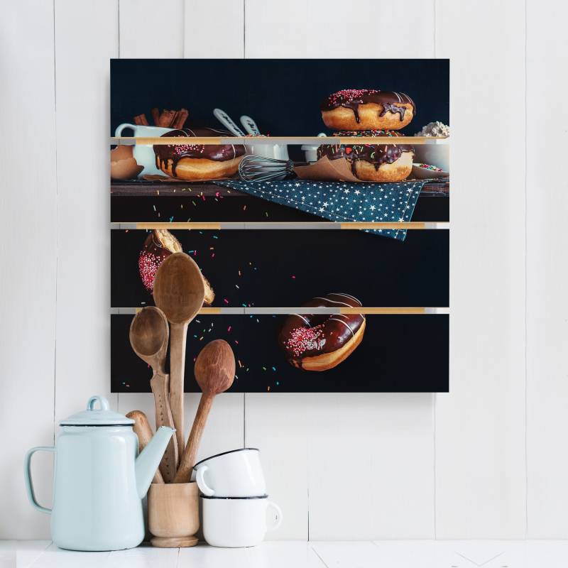 Holzbild Plankenoptik - Quadrat Donuts vom Küchenregal