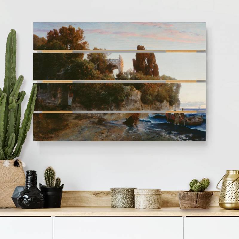 Holzbild Plankenoptik - Querformat Arnold Böcklin - Schloss am Meer