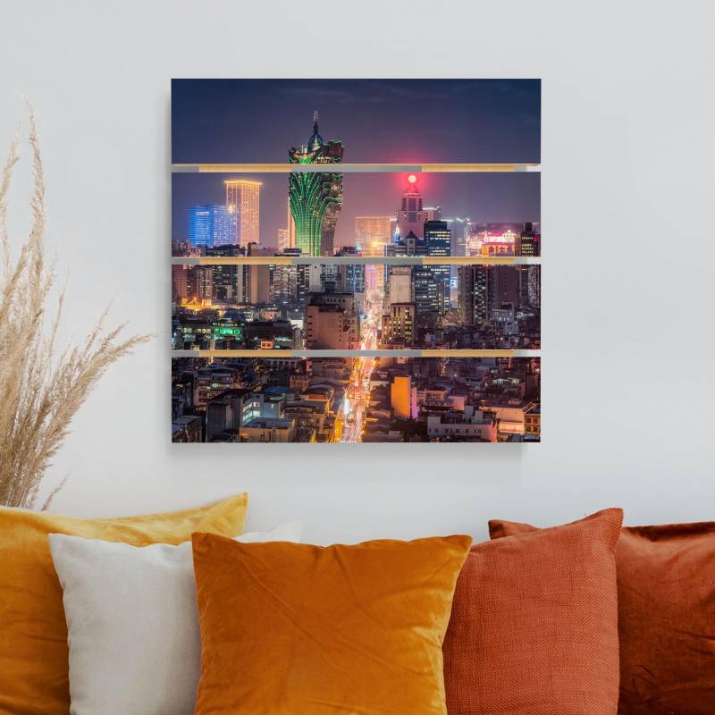 Holzbild Plankenoptik Nachtlichter von Macau