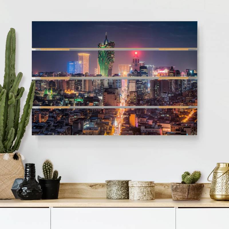 Holzbild Plankenoptik Nachtlichter von Macau