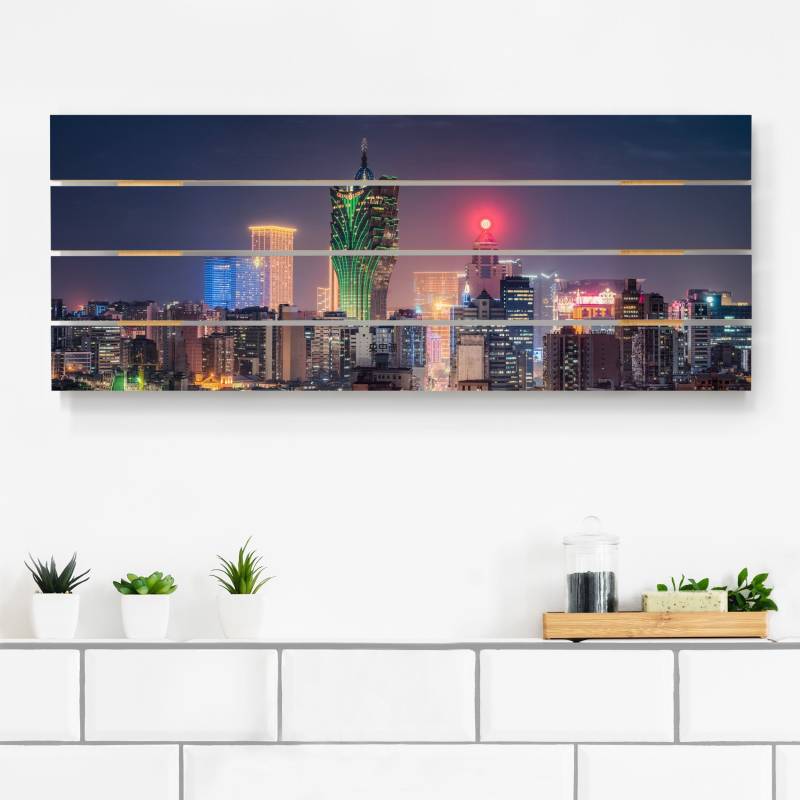Holzbild Plankenoptik Nachtlichter von Macau