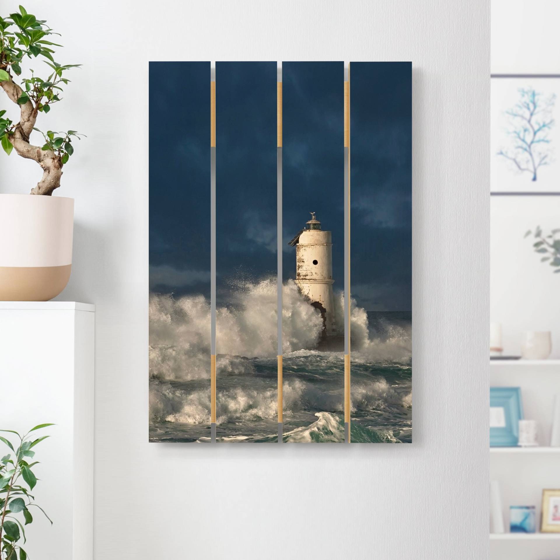 Holzbild Plankenoptik Natur & Landschaft - Hochformat Leuchtturm auf Sardinien