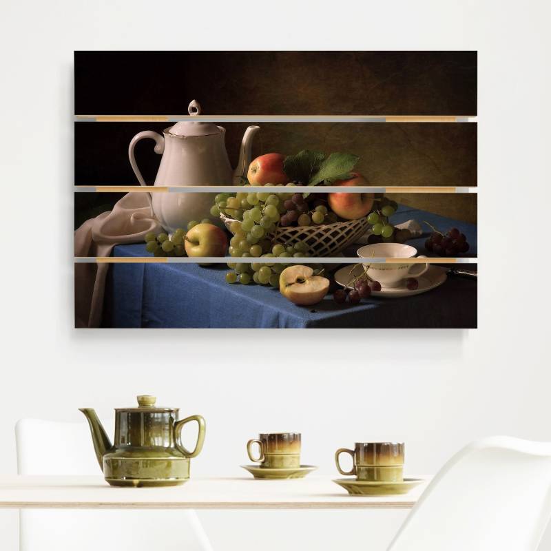 Holzbild Plankenoptik Stillleben mit Kaffeekanne