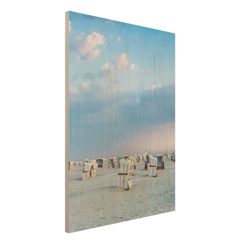 Holzbild Strandkörbe an der Nordsee