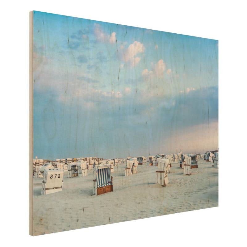Holzbild Strandkörbe an der Nordsee