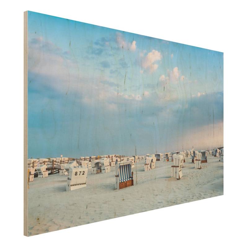 Holzbild Strandkörbe an der Nordsee