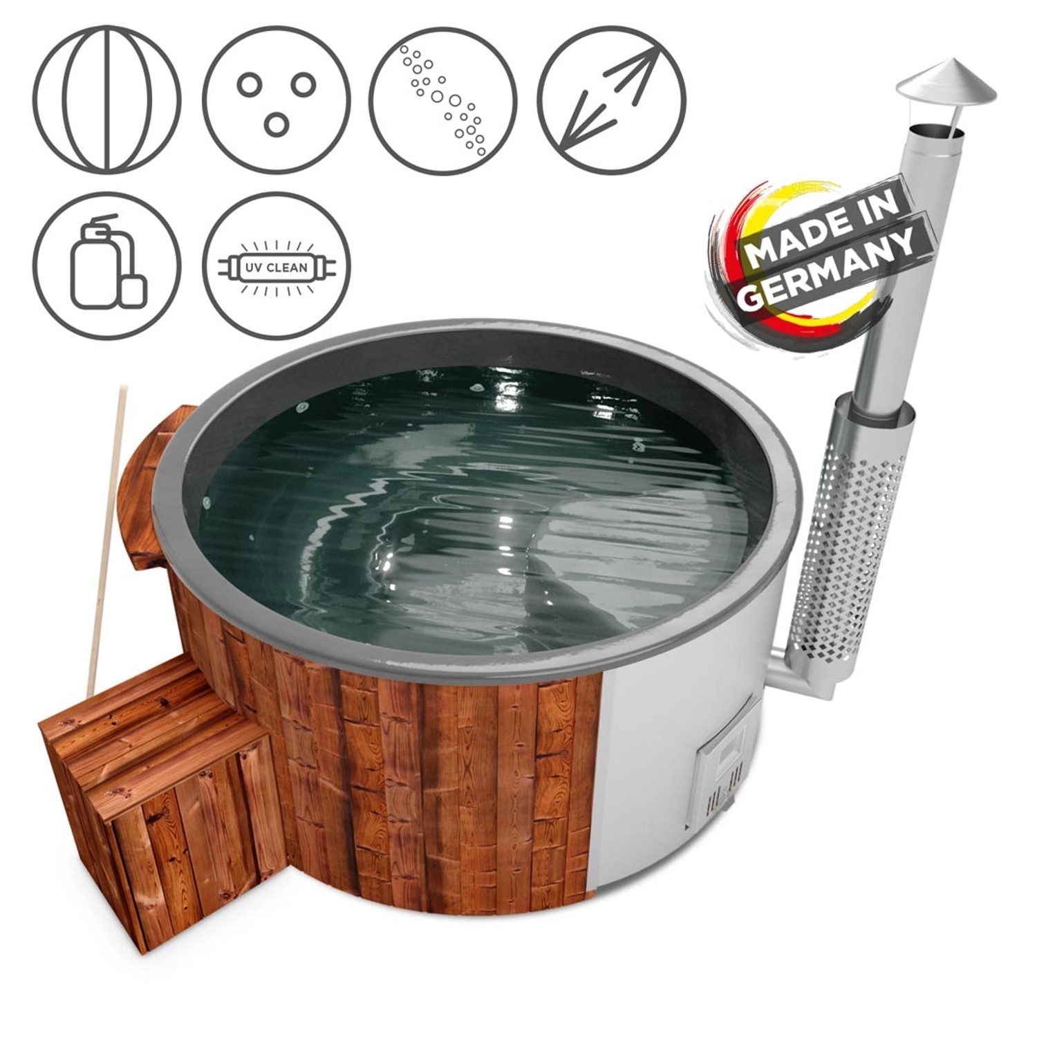 Holzklusiv Hot Tub Saphir 200 Thermoholz Spa Deluxe Clean UV Wanne Anthrazit