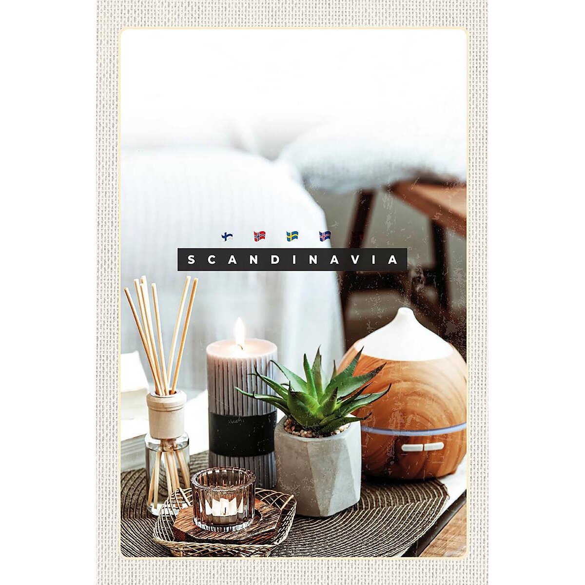 Holzschild 18x12 cm Skandinavien Kerze Pflanze Tischdecke Holzschild 18x12 cm Skandinavien Kerze Pflanze Tischdecke