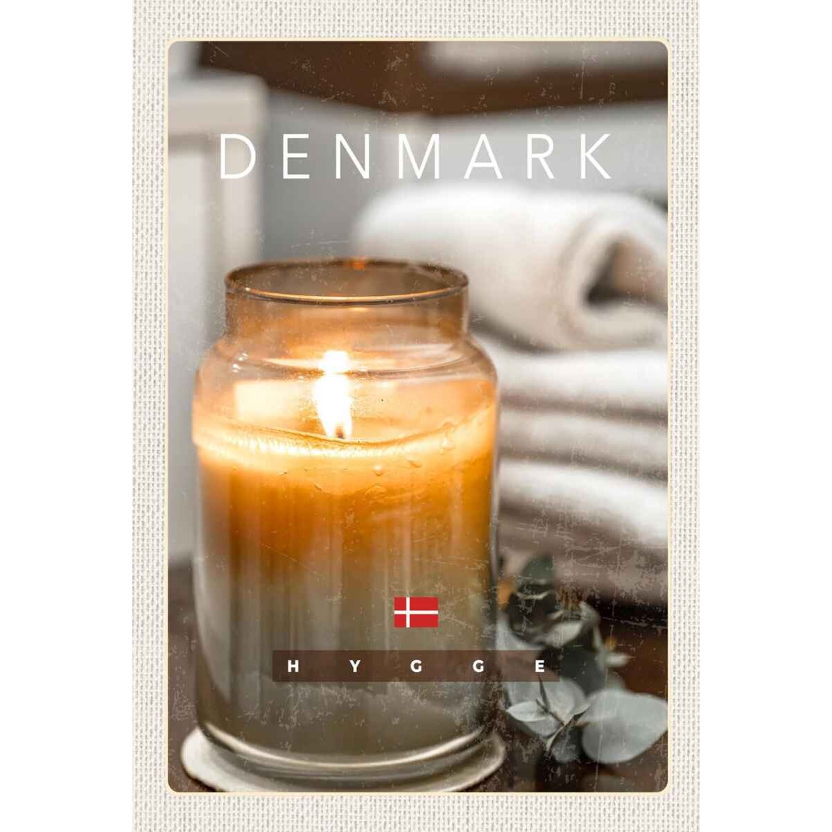 Holzschild 30x20 cm Dänemark Kerze im Glas Blume Handtuch Holzschild 30x20 cm Dänemark Kerze im Glas Blume Handtuch