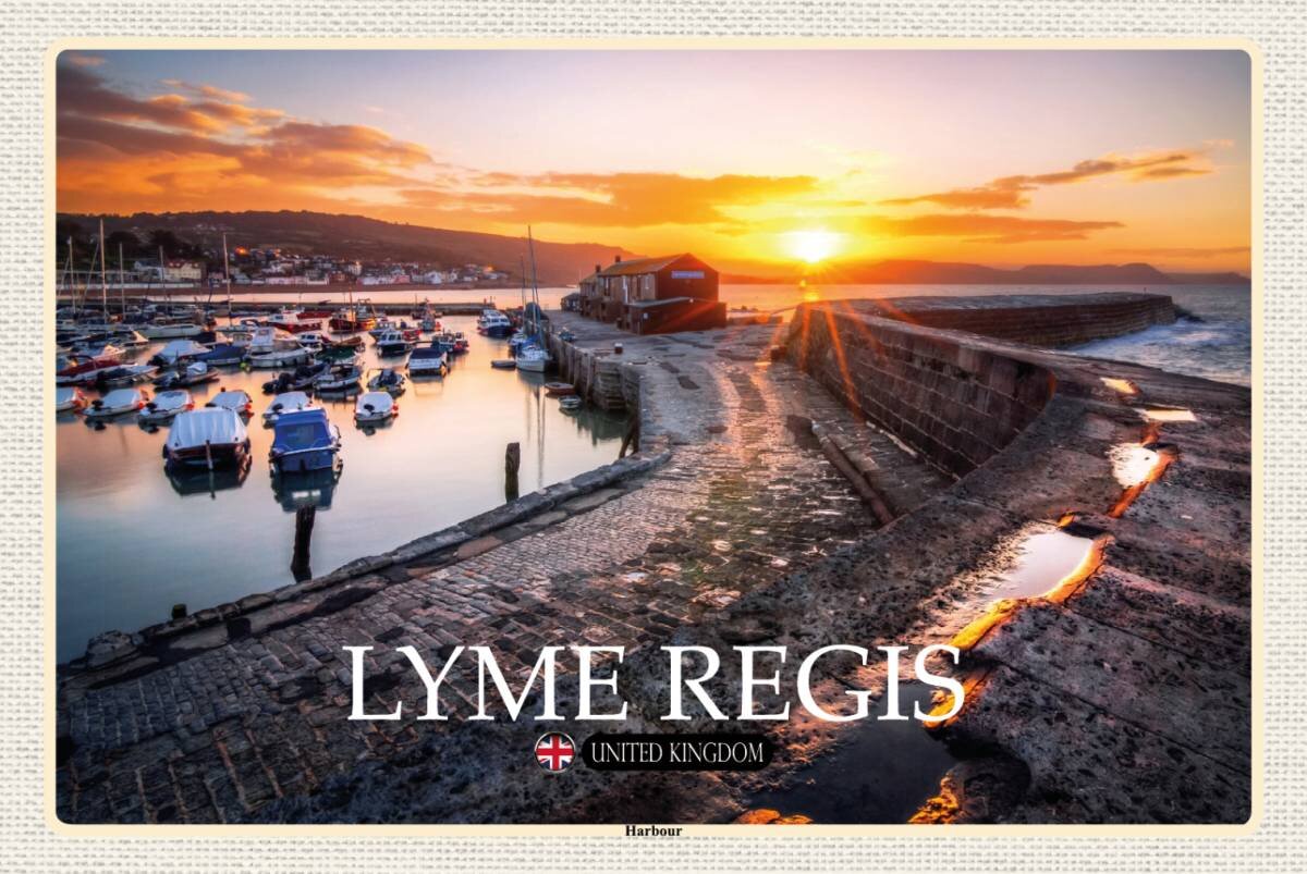 Holzschild Holzbild 18x12 cm Lyme Regis Harbour Enlgand UK