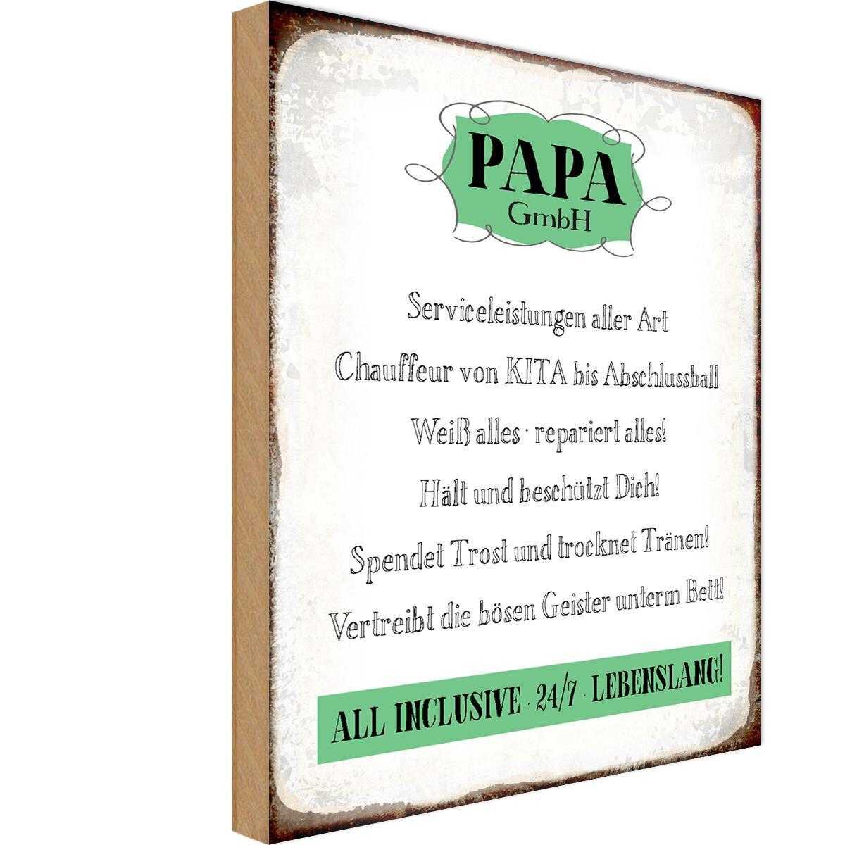 Holzschild 18x12 cm - Papa GmbH 24/7 lebenslang Metal