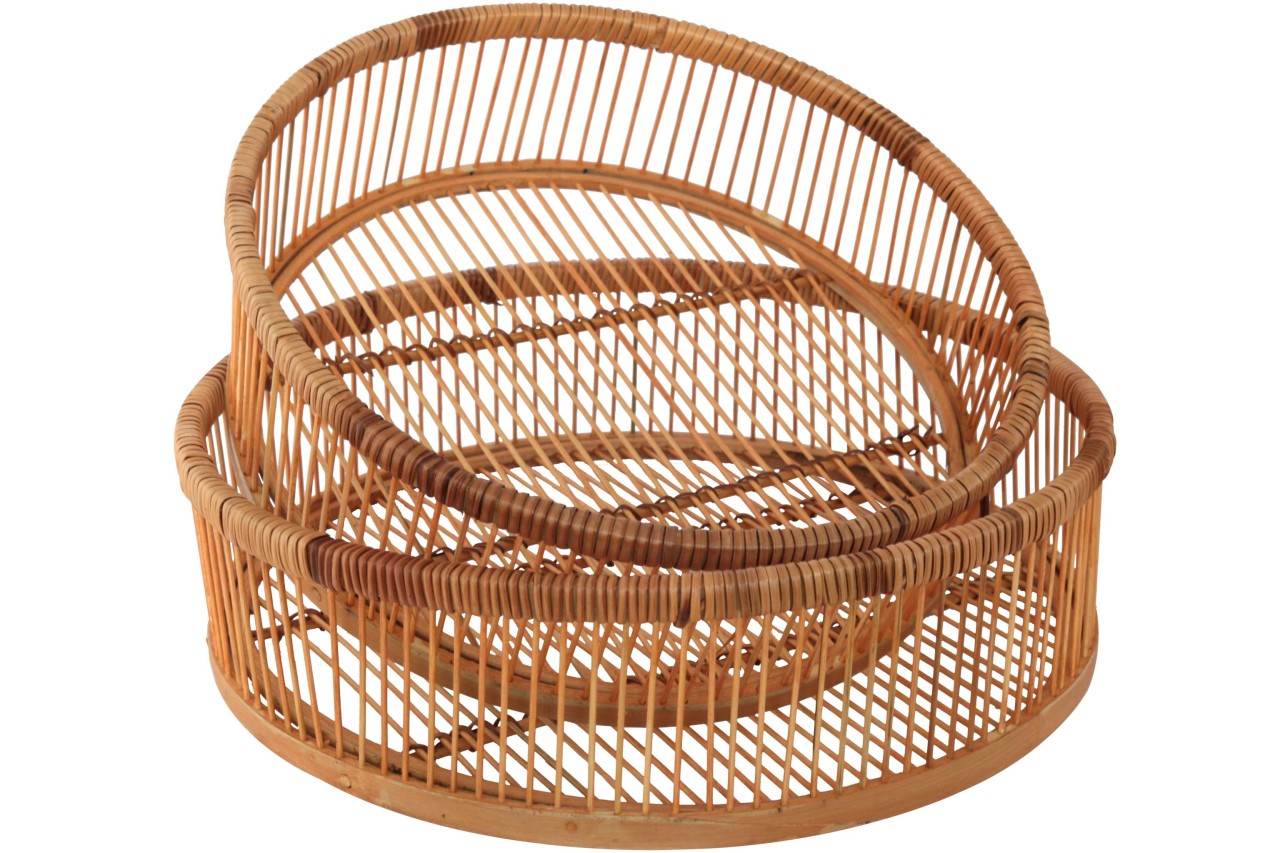 Holztablett 2er Set rund aus Bambus 33,5 cm und 38,5 cm Durchmesser