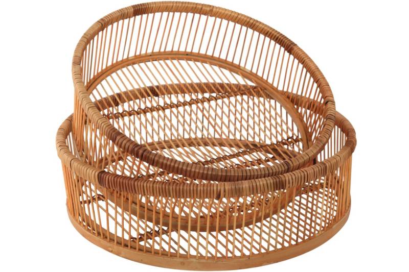 Holztablett 2er Set rund aus Bambus 33,5 cm und 38,5 cm Durchmesser