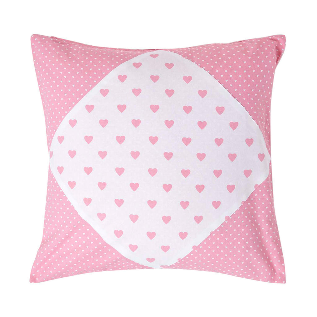 Homescapes Patchwork-Kissenhülle, Rosa, Textil, Herz/Romantik, Quadratisch, 60x60 cm, Oeko-Tex®, Wohntextilien, Bezüge, Kissenbezüge von Homescapes