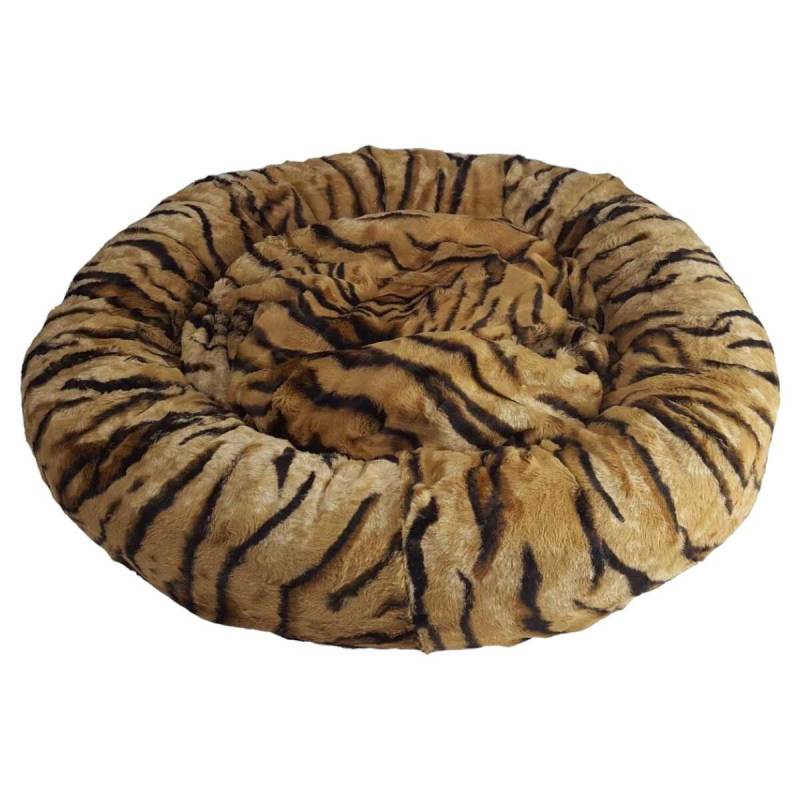 Hundebett Katzenbett Haustierbett Kuschelbett mit Kissen einlage Plüsch Rund Braun schwarz S - ca. 50 cm