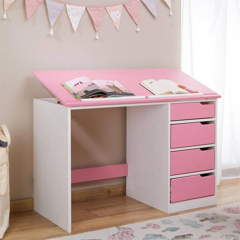 IDIMEX KINDERSCHREIBTISCH Weiß, Rosa