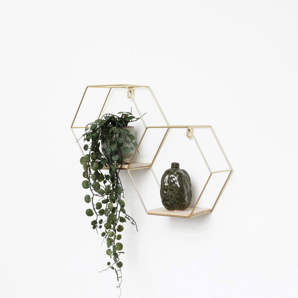 Ivol Wandregal, Gold, Metall, 2 Fächer, 41x30.5x10.5 cm, Wohnzimmer, Regale, Wandregale von IVOL