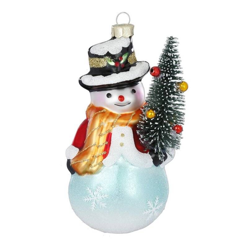 Inge Glas - Kugel - Schneemann mit Baum - 13cm - Glas