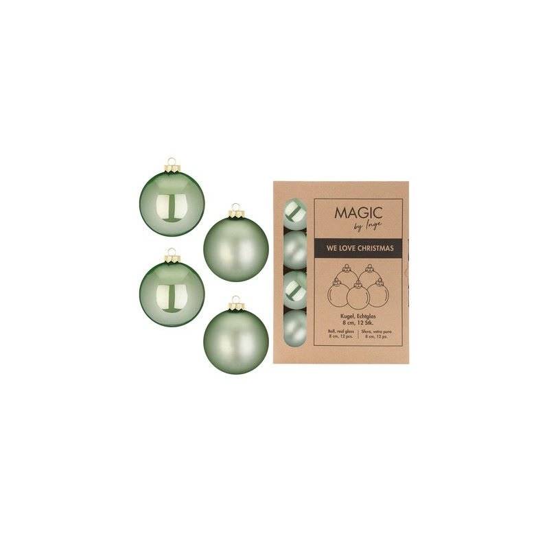 Inge Glas - Kugeln in Box / 12Stk - Mild Sage - 8 cm - Glas
