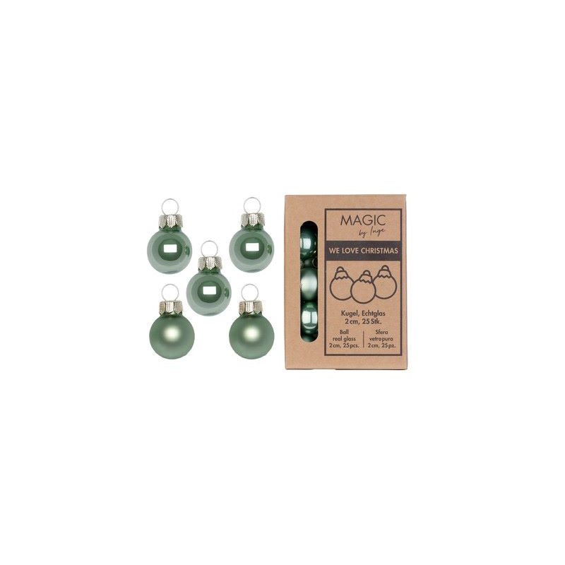 Inge Glas - Kugeln in Box / 25Stk - Mild Sage - 2 cm - Glas