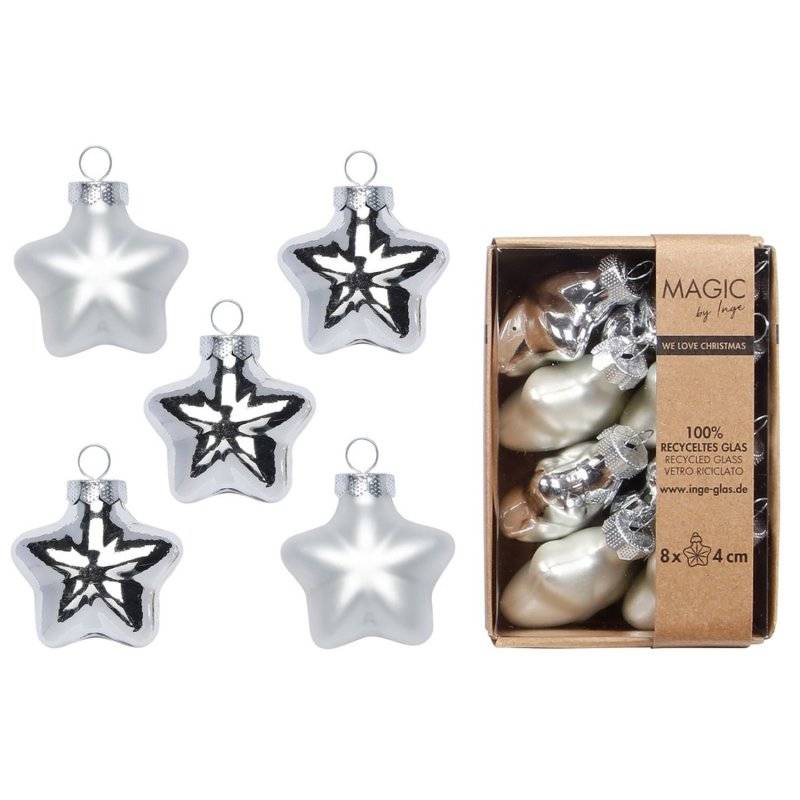 Inge Glas - Stern/Box - Glas - 4 cm - 8 Stk - Frosty Silver