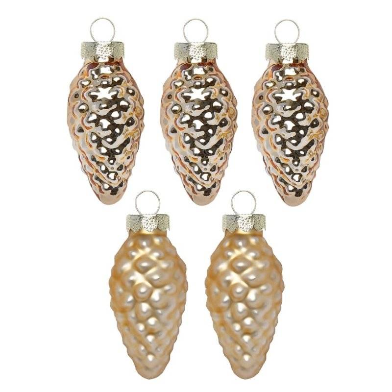 Inge Glas - Zapfen in Box / 12 Stk - Brokatgold - 4,5 cm