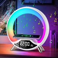 Intelligente Tischlampe, Nachttischlampe mit kabellosem Laden, Nachtlicht, Stimmungslicht, mit Bluetooth-Lautsprecher, Dual-Wecker, Multifunktion Intelligente Tischlampe, Nachttischlampe mit kabellosem Laden, Nachtlicht, Stimmungslicht, mit Bluetooth-Lautsprecher, Dual-Wecker, Multifunktion