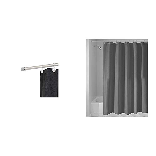 InterDesign Small Tension Rod and Charcoal Shower Curtain Bundle